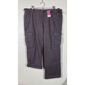 Old Navy Khaki Cargo Pants Womens Sz 14 Ultra Low Slim Boot Roll Tab Slim Boot